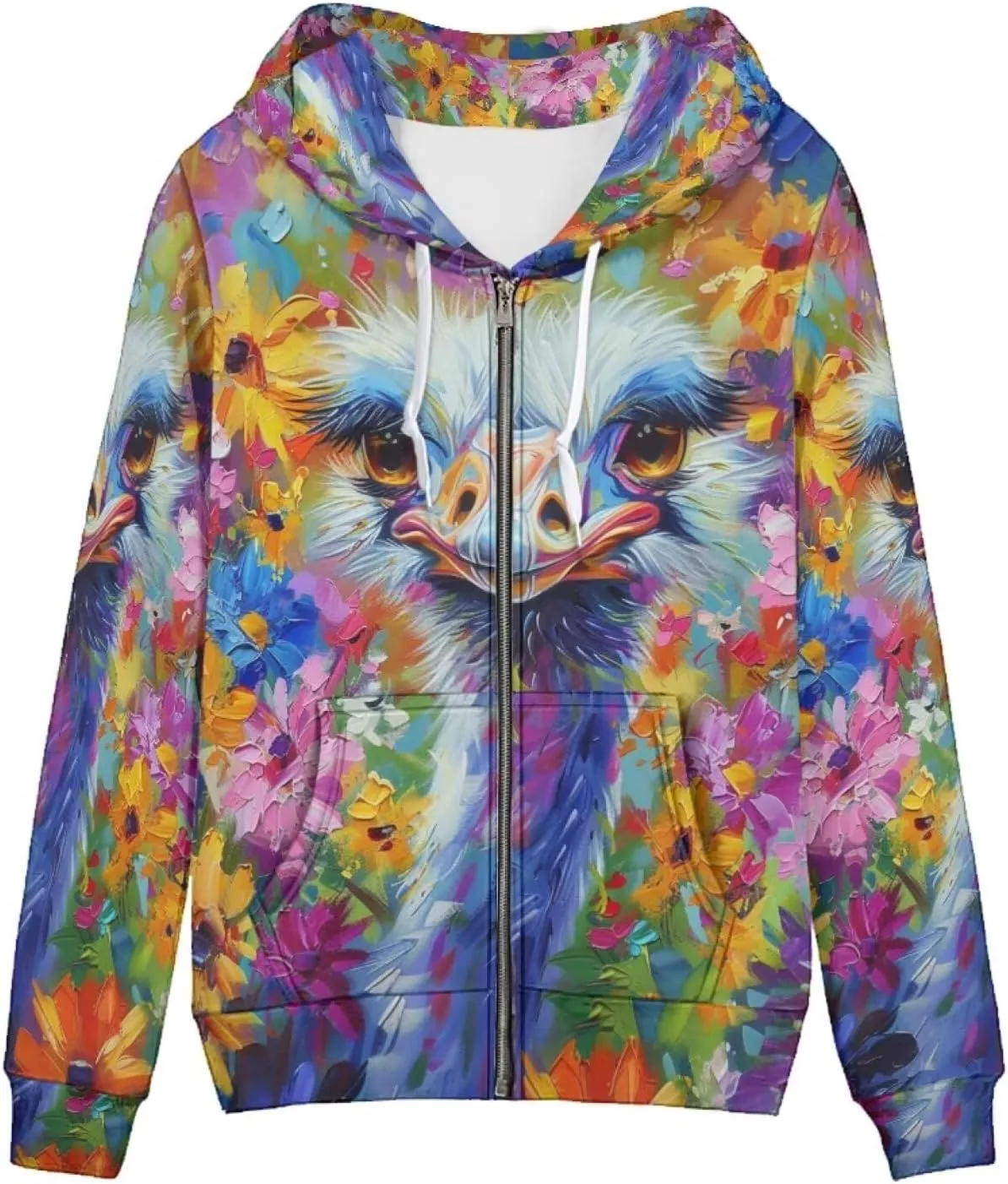PinUp Angel Women Zip Up Hoodie Art Animal Oil Painting Graphic Oversized Hooded Sweatshirt Jacket Coats Streetwear