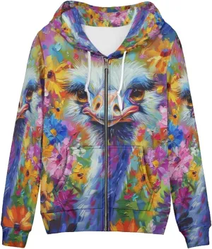 PinUp Angel Women Zip Up Hoodie Art Animal Oil Painting Graphic Oversized Hooded Sweatshirt Jacket Coats Streetwear