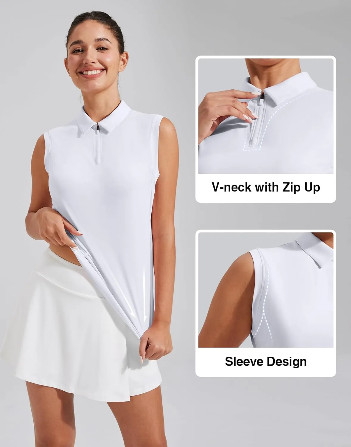 Pioneer Camp Women's Sleeveless Golf Polo Shirts Zip Up Elastic Quick Dry Lightweight Pickleball Tennis Summer Tops