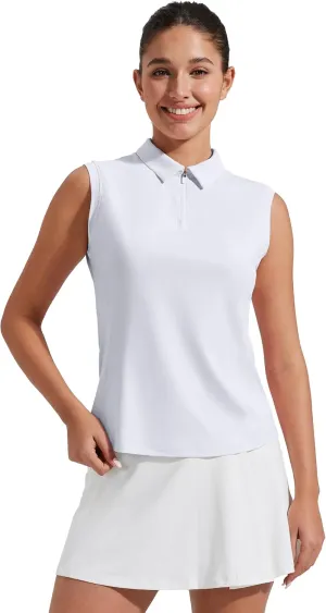 Pioneer Camp Women's Sleeveless Golf Polo Shirts Zip Up Elastic Quick Dry Lightweight Pickleball Tennis Summer Tops