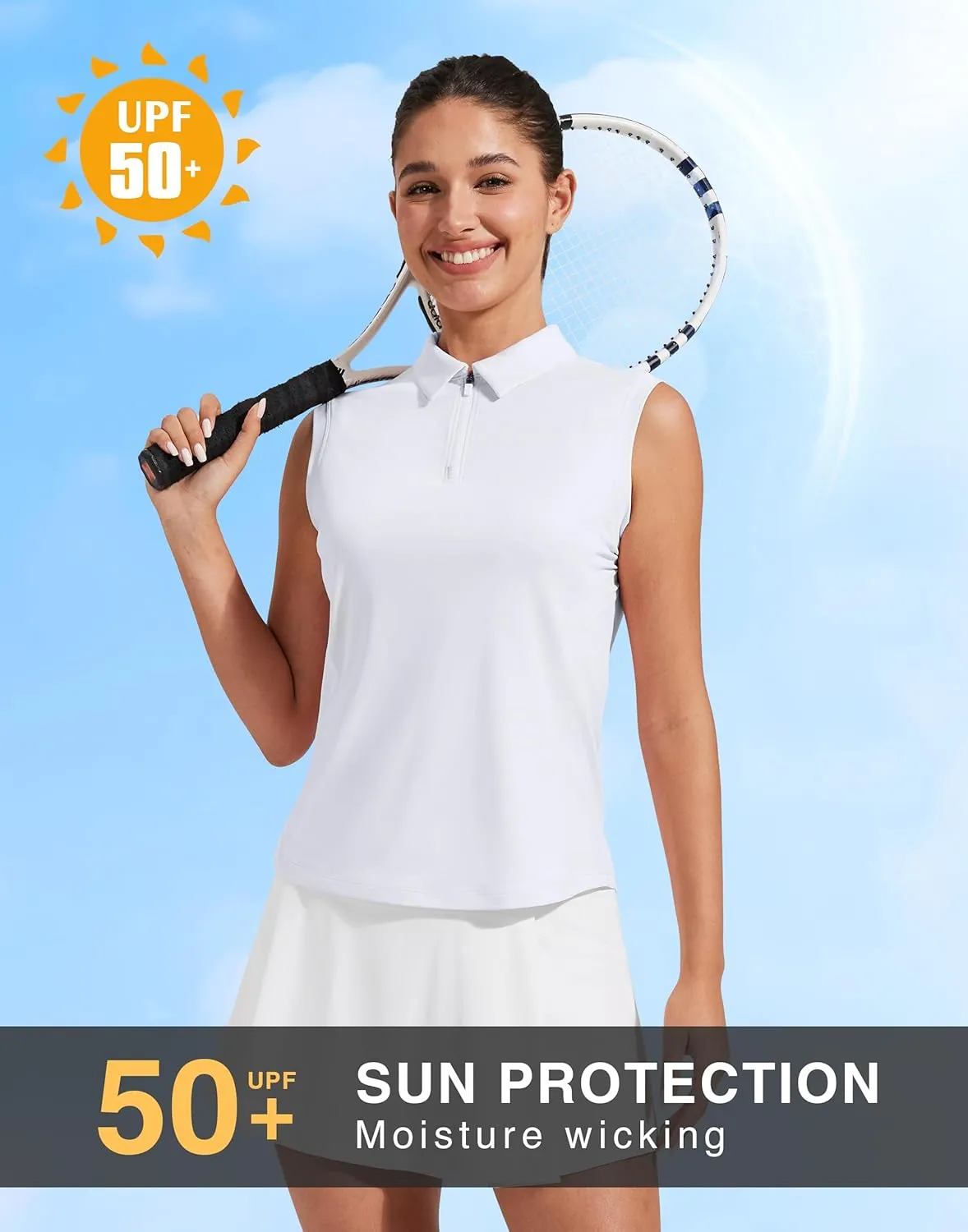 Pioneer Camp Women's Sleeveless Golf Polo Shirts Zip Up Elastic Quick Dry Lightweight Pickleball Tennis Summer Tops