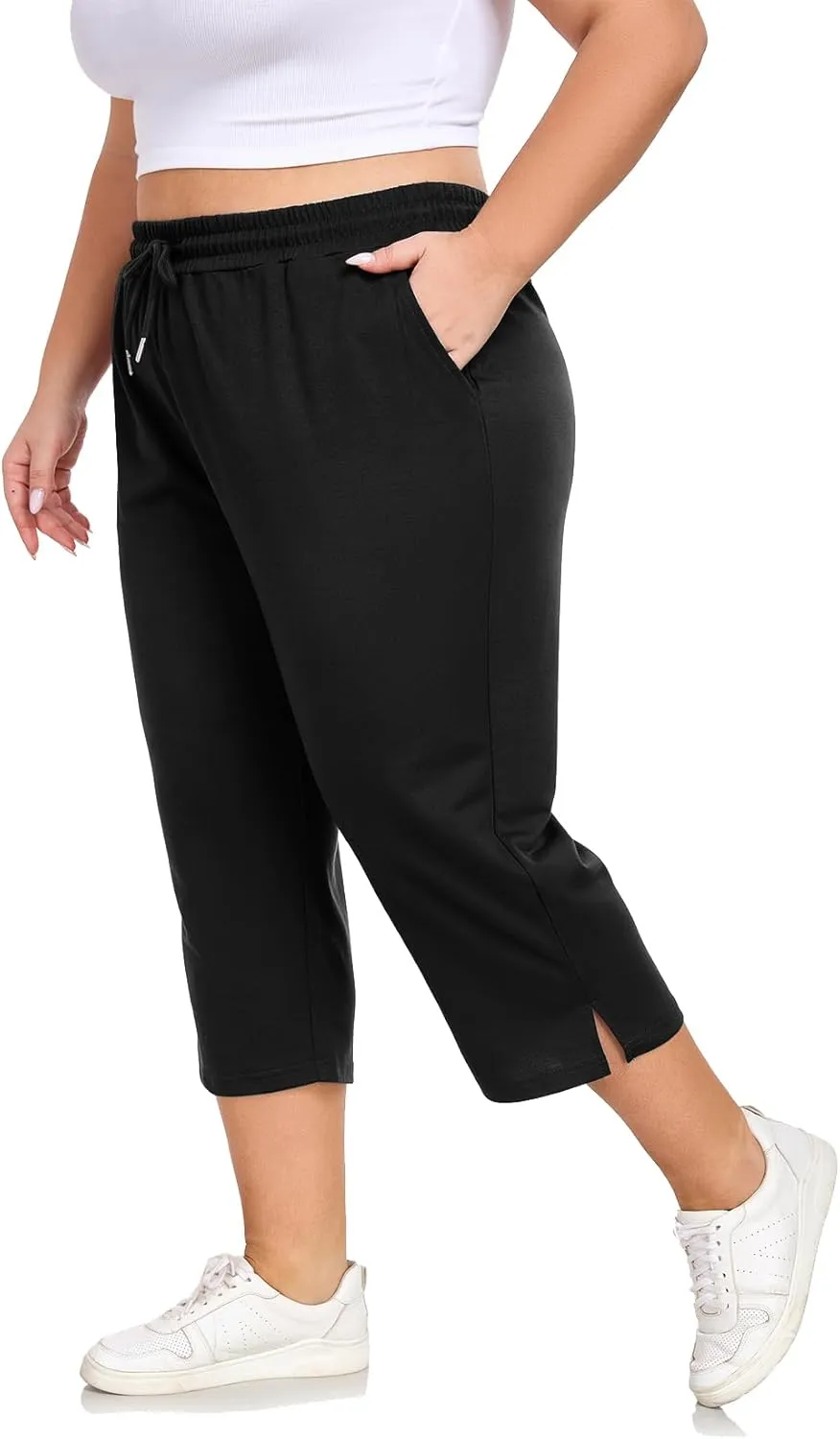 Plus Size Capri Pants for Women Loose Fit Yoga Pants with Pockets Workout Activewear Sweatpants
