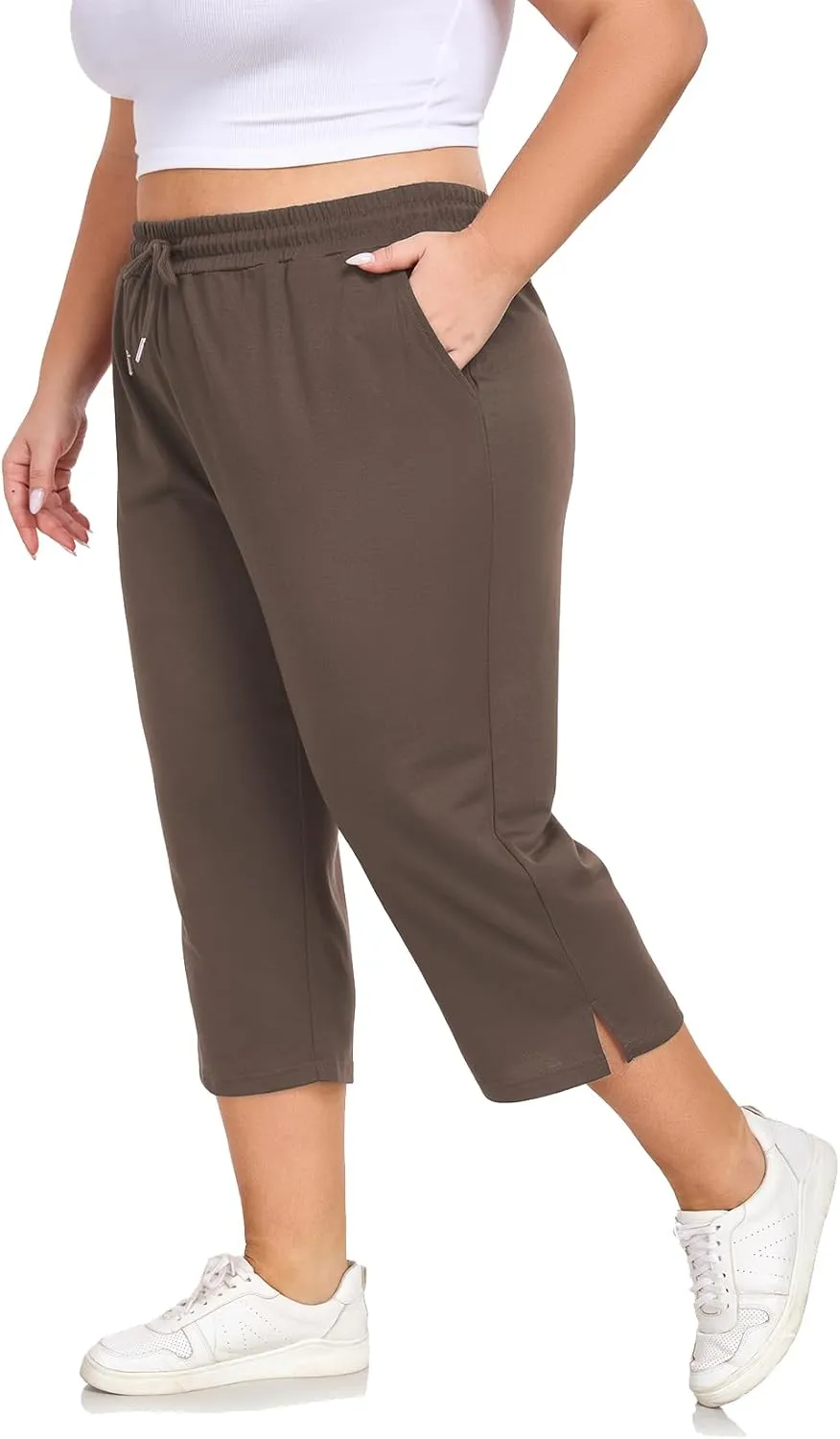 Plus Size Capri Pants for Women Loose Fit Yoga Pants with Pockets Workout Activewear Sweatpants
