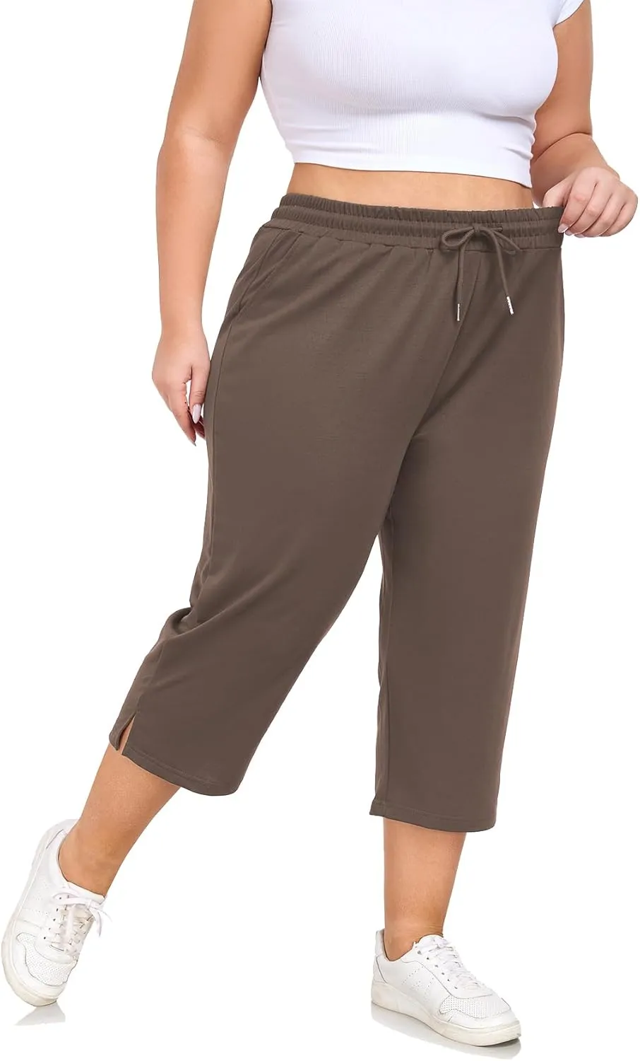 Plus Size Capri Pants for Women Loose Fit Yoga Pants with Pockets Workout Activewear Sweatpants