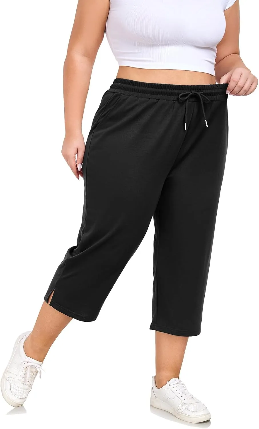 Plus Size Capri Pants for Women Loose Fit Yoga Pants with Pockets Workout Activewear Sweatpants