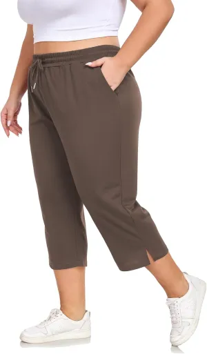 Plus Size Capri Pants for Women Loose Fit Yoga Pants with Pockets Workout Activewear Sweatpants