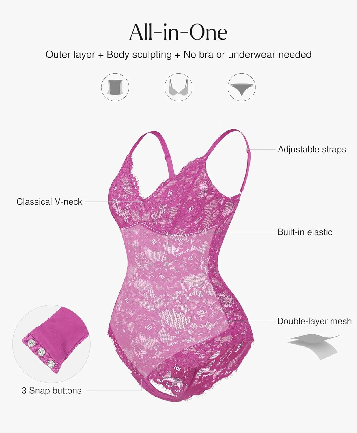 Popilush Shapewear Bodysuit V Neck Tummy Control Backless Lace Tank Tops Sleeveless Thong Bodysuit