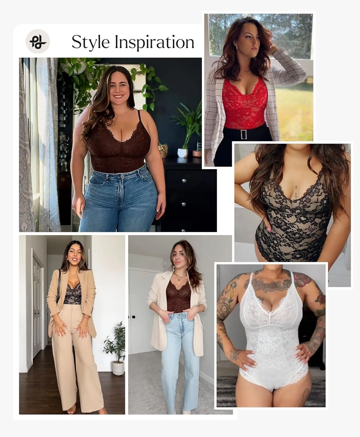Popilush Shapewear Bodysuit V Neck Tummy Control Backless Lace Tank Tops Sleeveless Thong Bodysuit