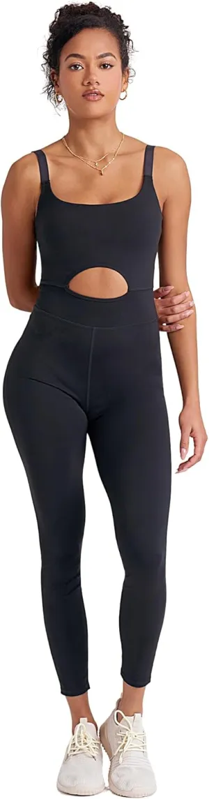 POPSUGAR PS One Piece Black Jumpsuit for Women, Sleeveless Bodysuit Workout Womens Jumpsuits Romper with Shelf Bra Built in
