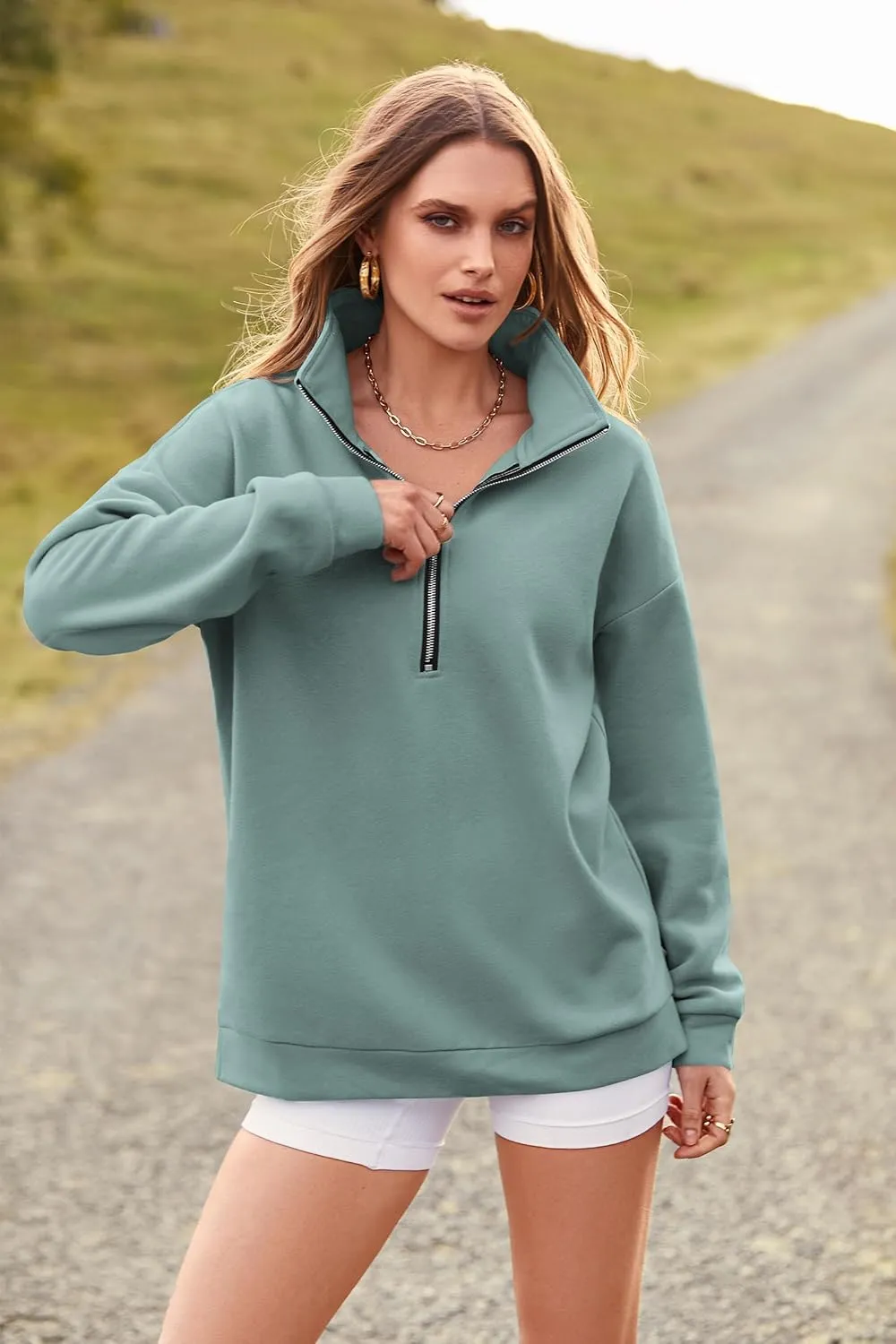 PRETTYGARDEN Women's Causal 1/4 Zip Pullover Long Sleeve Collar Sweatshirts Solid Activewear Running Jacket