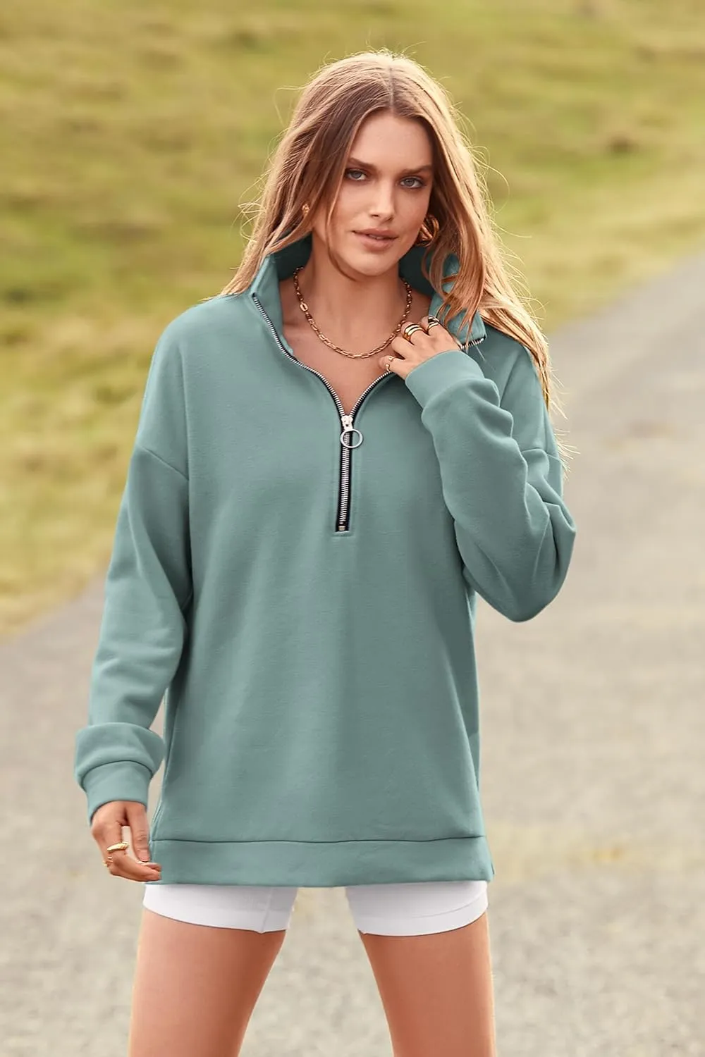 PRETTYGARDEN Women's Causal 1/4 Zip Pullover Long Sleeve Collar Sweatshirts Solid Activewear Running Jacket