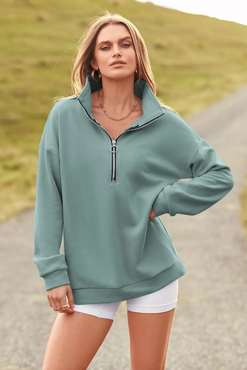 PRETTYGARDEN Women's Causal 1/4 Zip Pullover Long Sleeve Collar Sweatshirts Solid Activewear Running Jacket