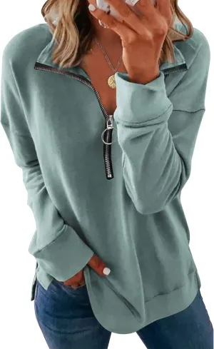PRETTYGARDEN Women's Causal 1/4 Zip Pullover Long Sleeve Collar Sweatshirts Solid Activewear Running Jacket
