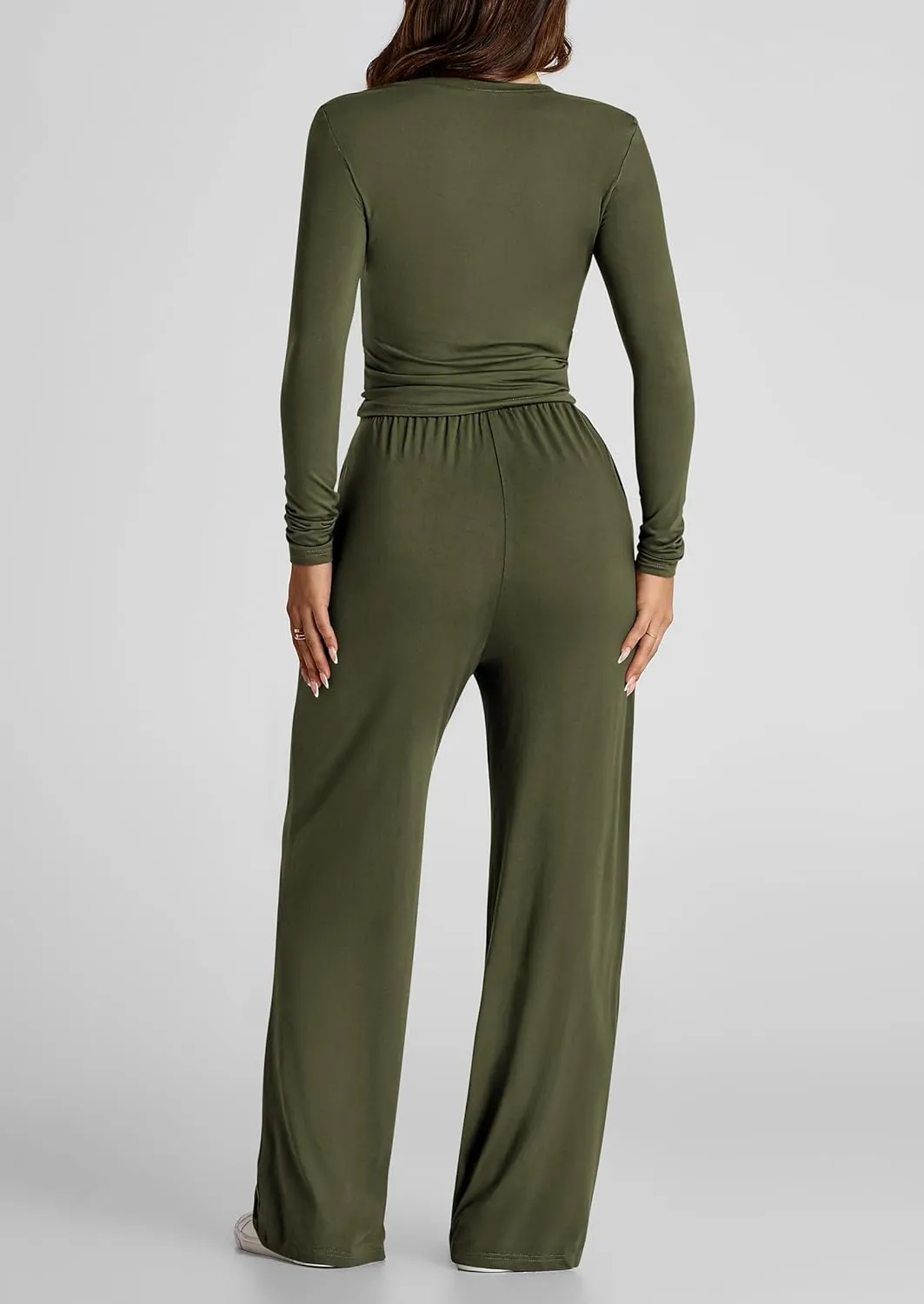 PRETTYGARDEN Women's Spring Fall Two Piece Outfits Tracksuits Long Sleeve Crop Tee Shirts Wide Leg Pants Matching Lounge Sets