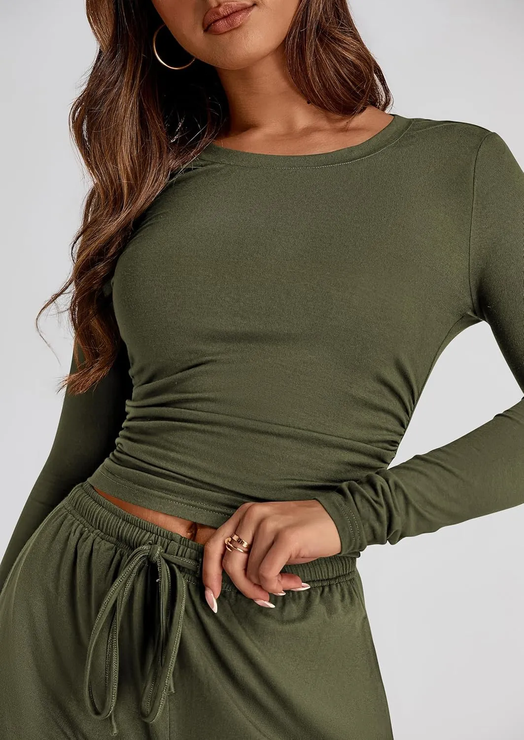 PRETTYGARDEN Women's Spring Fall Two Piece Outfits Tracksuits Long Sleeve Crop Tee Shirts Wide Leg Pants Matching Lounge Sets