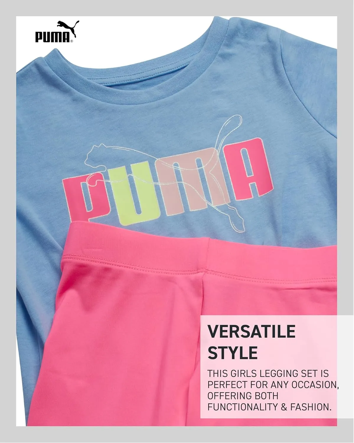 PUMA Toddler Girls' Legging Set - 2 Piece Short Sleeve T-Shirt and Active Performance Leggings for Toddler Girls (18M-5T)