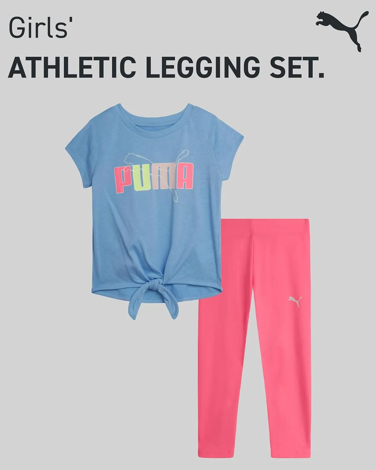 PUMA Toddler Girls' Legging Set - 2 Piece Short Sleeve T-Shirt and Active Performance Leggings for Toddler Girls (18M-5T)