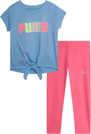 PUMA Toddler Girls' Legging Set - 2 Piece Short Sleeve T-Shirt and Active Performance Leggings for Toddler Girls (18M-5T)