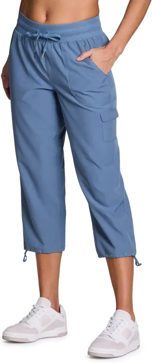 RBX Active Women's Cargo Capri Pant with Pockets Fashion Lightweight Woven with Drawstring
