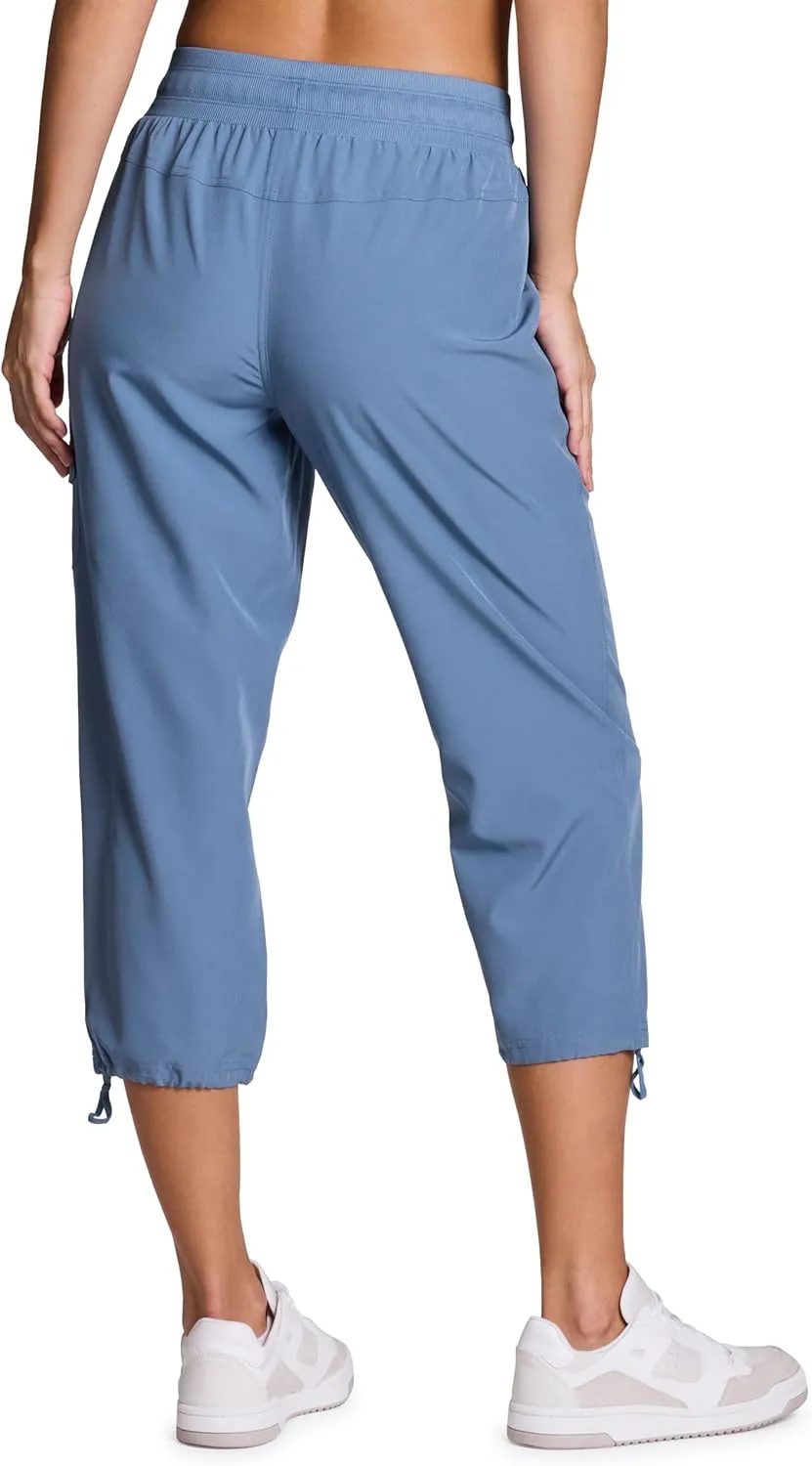 RBX Active Women's Cargo Capri Pant with Pockets Fashion Lightweight Woven with Drawstring
