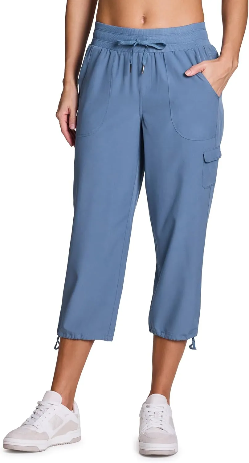 RBX Active Women's Cargo Capri Pant with Pockets Fashion Lightweight Woven with Drawstring