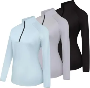 Real Essentials 3 Pack: Womens Dry-Fit Long Sleeve Quarter Zip & Full Zip Up Hoodie Workout Jacket (Available in Plus)