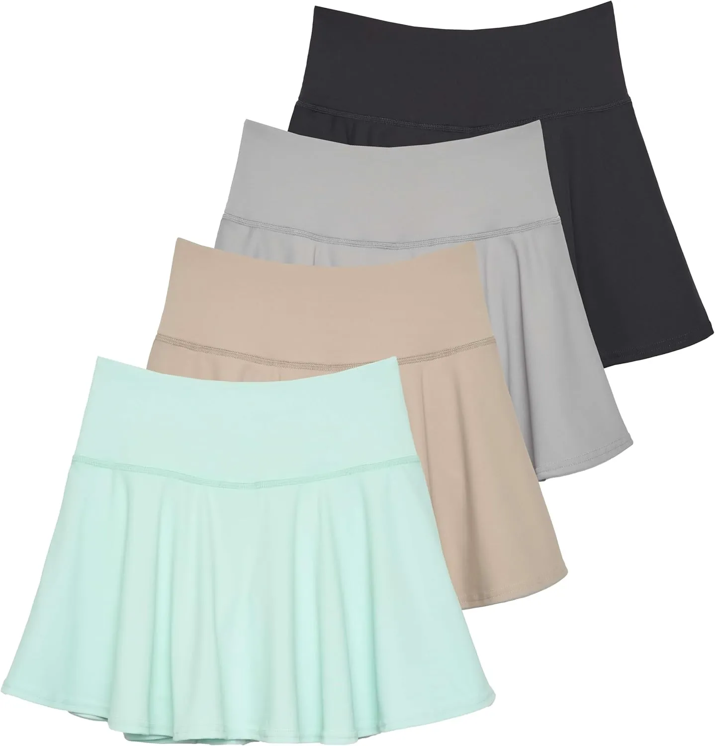 Real Essentials 4 Pack: Women's High Waisted Tennis Skirts Skater Skort Tummy Control Golf Shorts Pockets (Available in Plus)