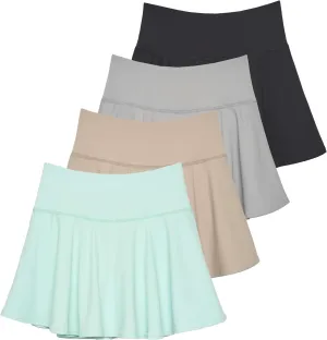 Real Essentials 4 Pack: Women's High Waisted Tennis Skirts Skater Skort Tummy Control Golf Shorts Pockets (Available in Plus)