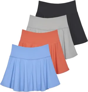 Real Essentials 4 Pack: Women's High Waisted Tennis Skirts Skater Skort Tummy Control Golf Shorts Pockets (Available in Plus)