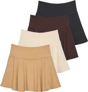 Real Essentials 4 Pack: Women's High Waisted Tennis Skirts Skater Skort Tummy Control Golf Shorts Pockets (Available in Plus)