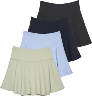 Real Essentials 4 Pack: Women's High Waisted Tennis Skirts Skater Skort Tummy Control Golf Shorts Pockets (Available in Plus)