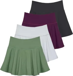 Real Essentials 4 Pack: Women's High Waisted Tennis Skirts Skater Skort Tummy Control Golf Shorts Pockets (Available in Plus)
