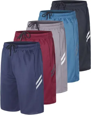 Real Essentials 5 Pack: Boys' Athletic Basketball Shorts with Pockets - Youth Activewear (Ages 4-18)