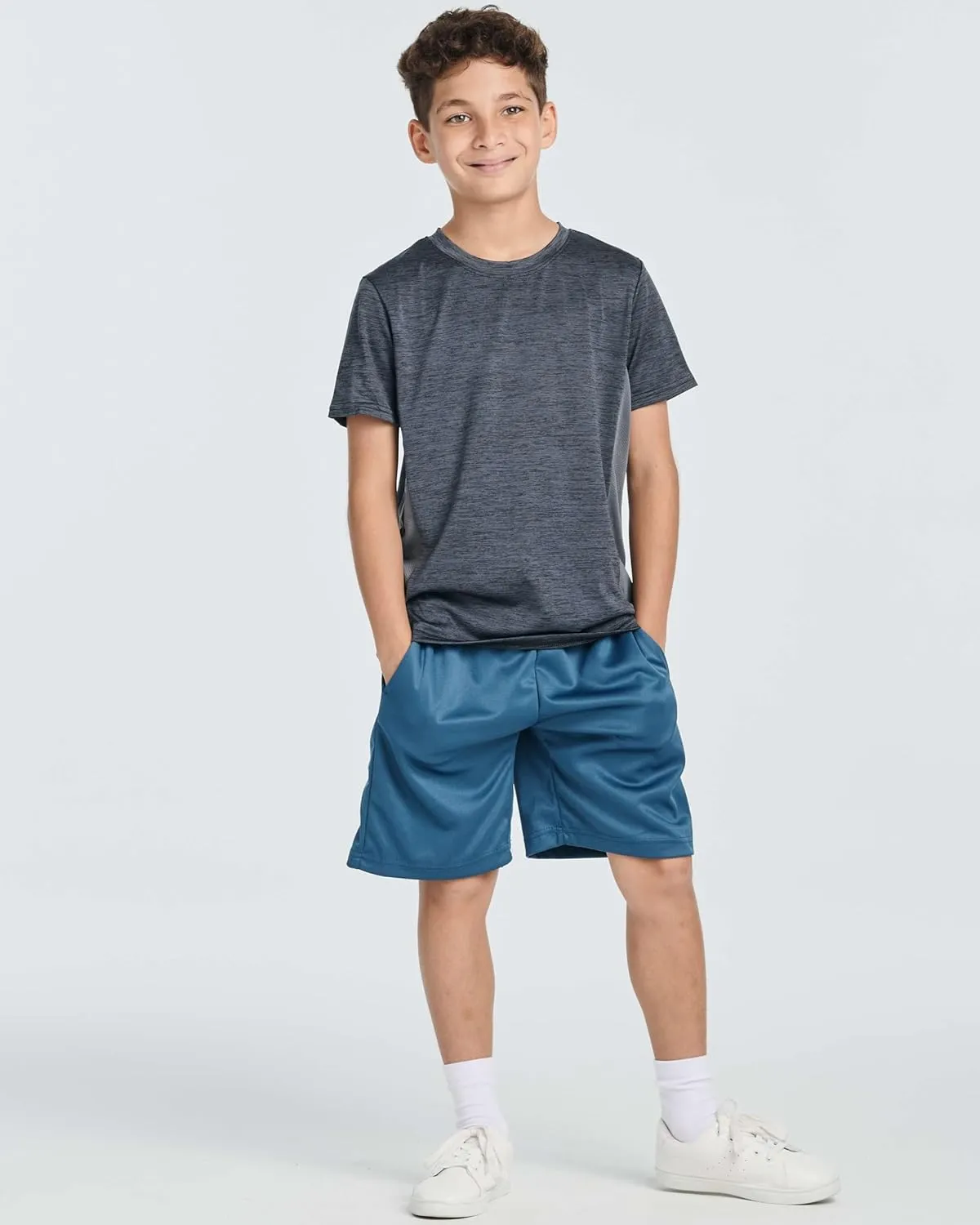 Real Essentials 5 Pack: Boys' Athletic Basketball Shorts with Pockets - Youth Activewear (Ages 4-18)