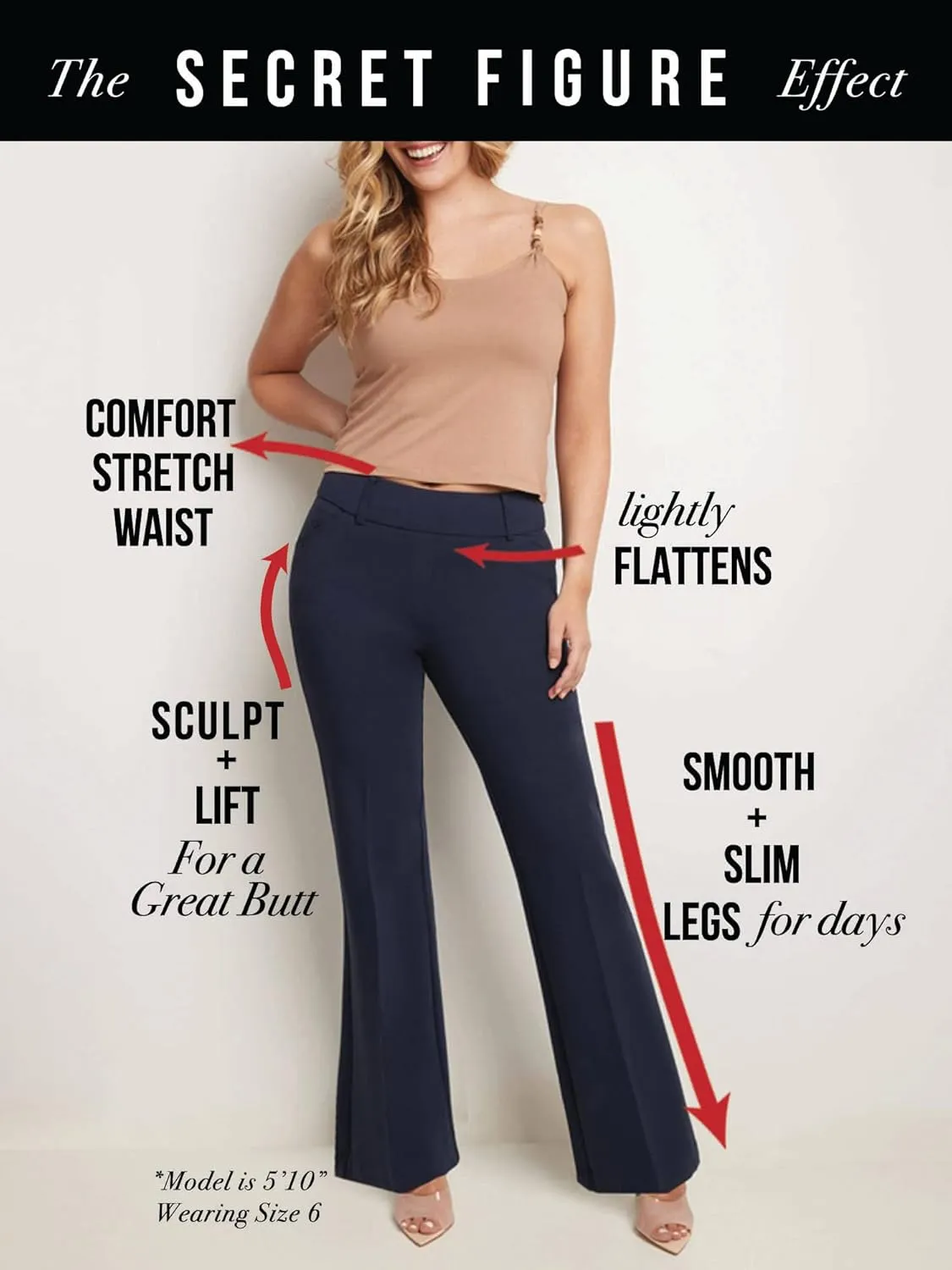 Rekucci Women's Secret Figure Pull-On Stretchy Wide Leg Dress Pant in Regular/Petite/Tall Fit
