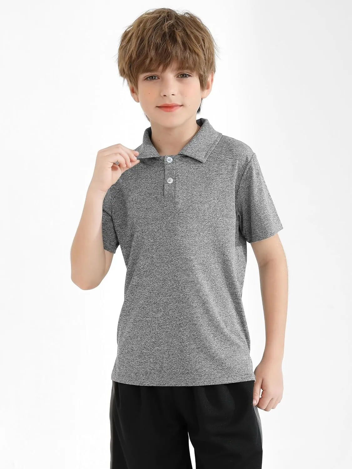 Resinta 3 Pack Boys Dry-Fit Active Athletic Performance Polo Short Sleeve Golf Shirt Cool Quick Dry Training Workout Shirts