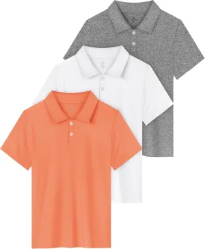 Resinta 3 Pack Boys Dry-Fit Active Athletic Performance Polo Short Sleeve Golf Shirt Cool Quick Dry Training Workout Shirts