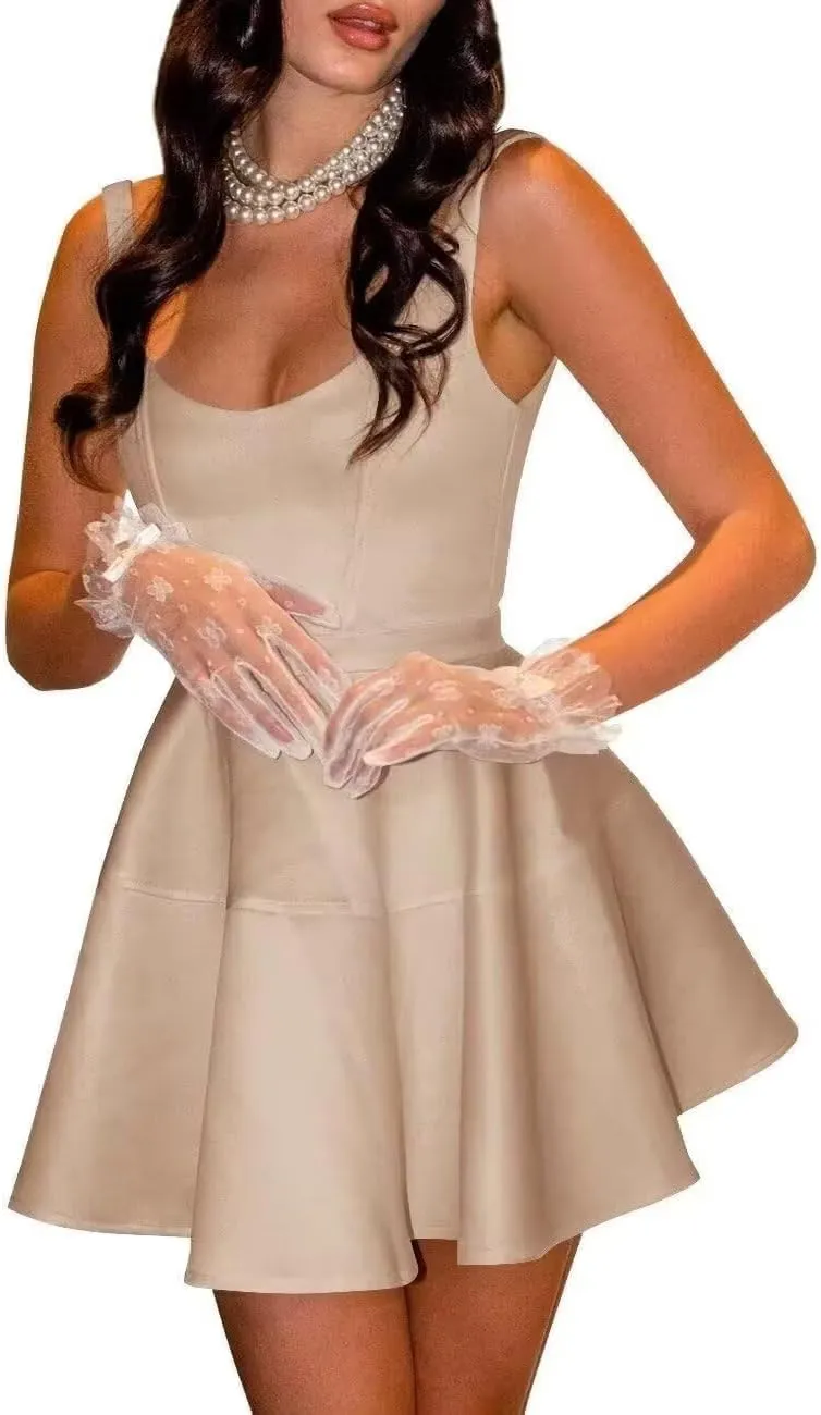 Satin Homecoming Dresses 2025 Corset Short Prom Dress for Women A Line Formal Cocktail Party Dress with Pockets