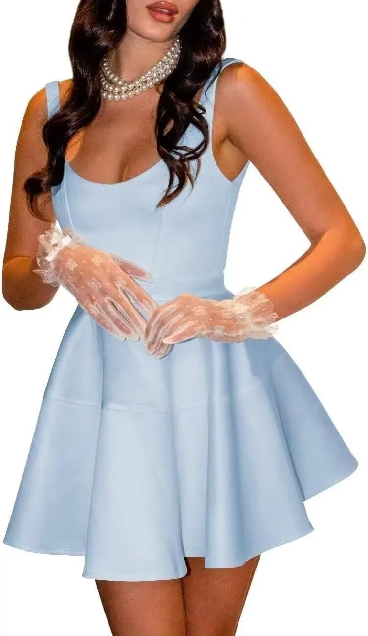 Satin Homecoming Dresses 2025 Corset Short Prom Dress for Women A Line Formal Cocktail Party Dress with Pockets