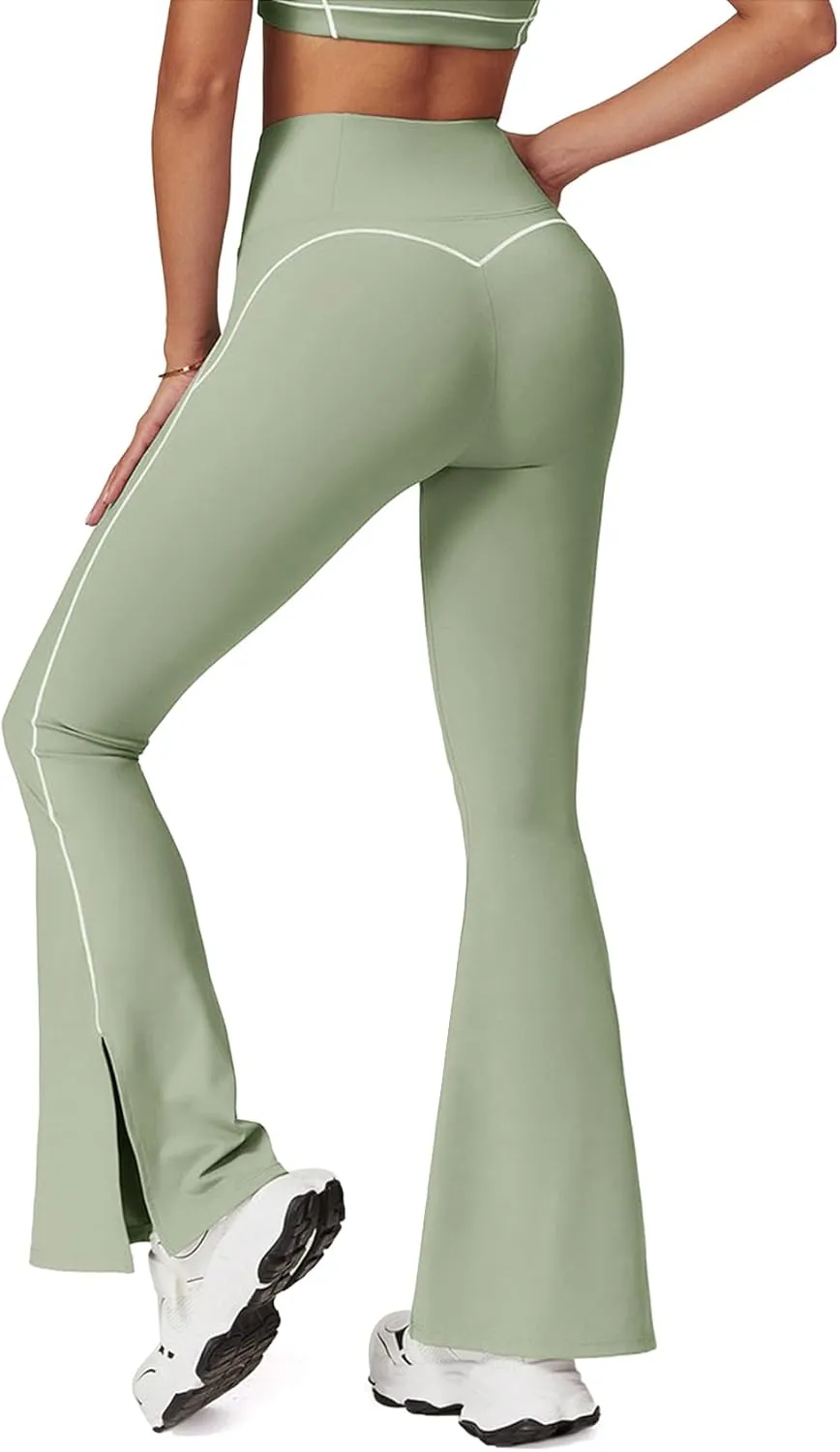 SEASUM Flare Leggings for Women High Waisted Exposed Contour Stitching Bell Bottom Yoga Pants