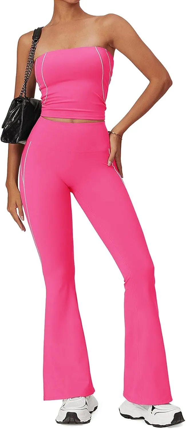 SEASUM Flare Leggings for Women High Waisted Exposed Contour Stitching Bell Bottom Yoga Pants