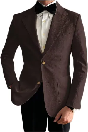 Seersucker Mens Solid Blazer Jacket Slim Fit Two Button Casual Summer Sport Coats for Wedding Prom
