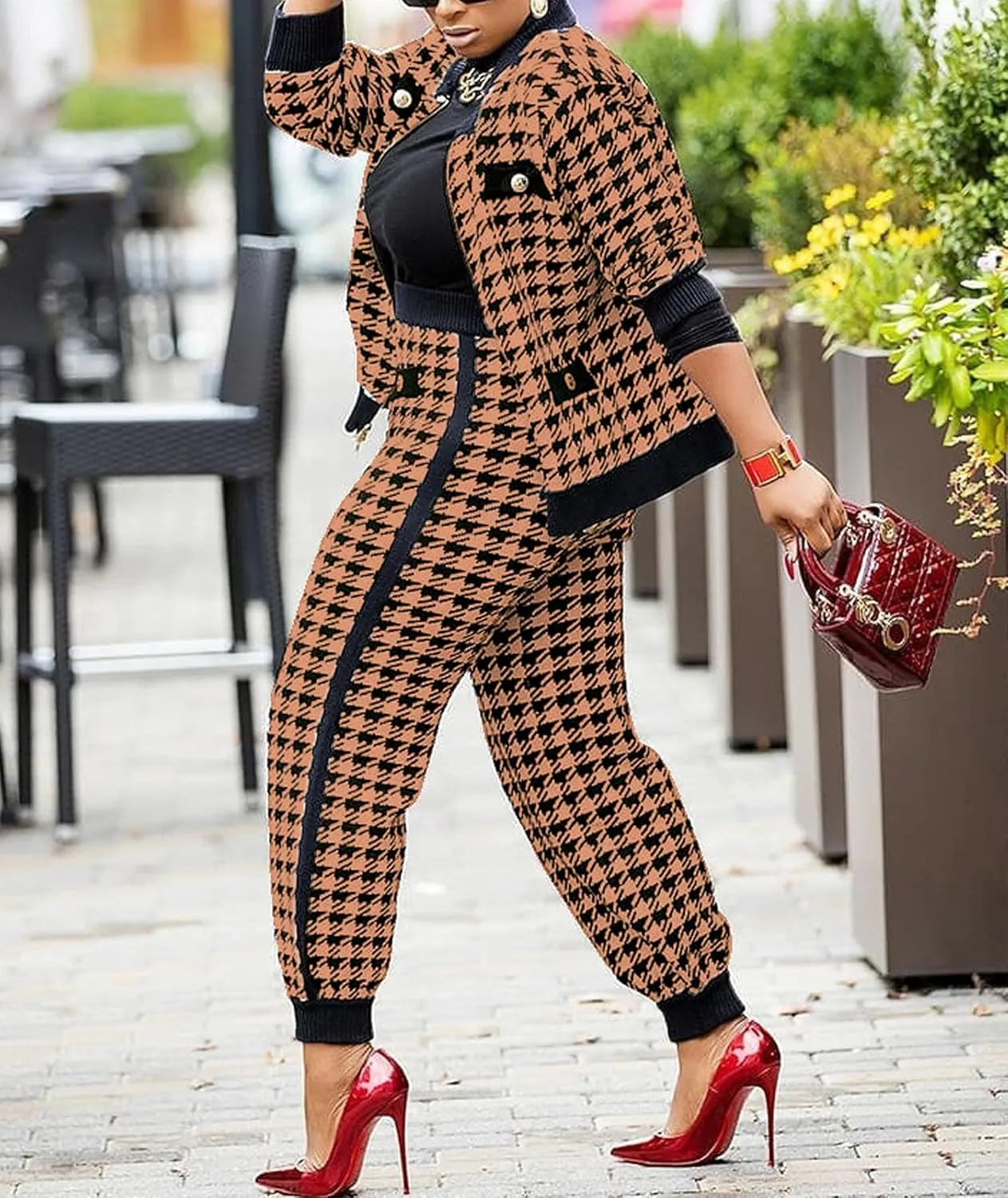 Sexyshine Women's Casual 2 Piece Outfits Printed Long Sleeve Zip Up Jacket Baggy Long Pants Workout Tracksuit Set Suits