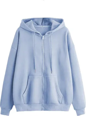 SHENHE Women's Zip Up Hoodies Long Sleeve Pocket Drawstring Sweatshirts Fall Casual Outfits Jackets