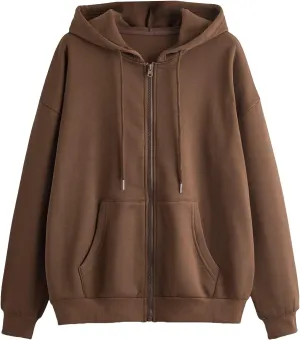 SHENHE Women's Zip Up Hoodies Long Sleeve Pocket Drawstring Sweatshirts Fall Casual Outfits Jackets