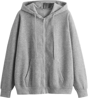SHENHE Women's Zip Up Hoodies Long Sleeve Pocket Drawstring Sweatshirts Fall Casual Outfits Jackets