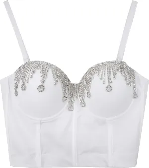 Shiny Club Tank Tops for Women Fashion Rhinestone Camisole Sleeveless Spring Shirts Crop Sparkly Party 2025 Sequin