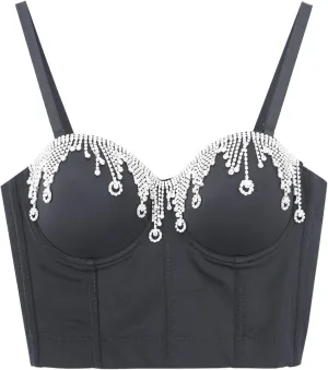 Shiny Club Tank Tops for Women Fashion Rhinestone Camisole Sleeveless Spring Shirts Crop Sparkly Party 2025 Sequin