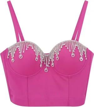 Shiny Club Tank Tops for Women Fashion Rhinestone Camisole Sleeveless Spring Shirts Crop Sparkly Party 2025 Sequin