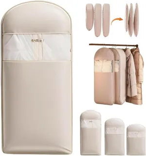 Space Saving Hanging Garment Bag with Self Compression Zipper, Dust Cover Clothes Bags for Down Coat, with Dust Cover, Suitable for Wardrobe Storage and Travel Wardrobe Storage(Apricot,M)